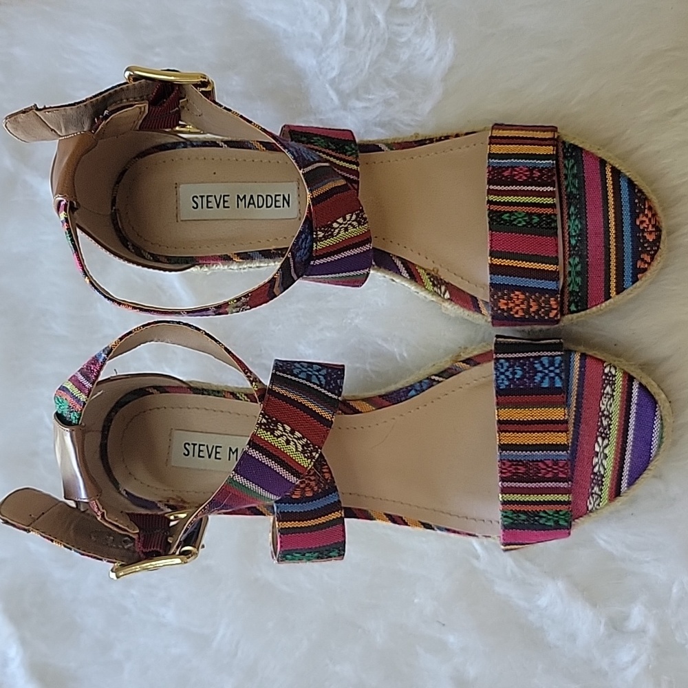 STEVE MADDEN Southwestern Colorful Striped Open Toe Ankle Strap Boho Espadrilles